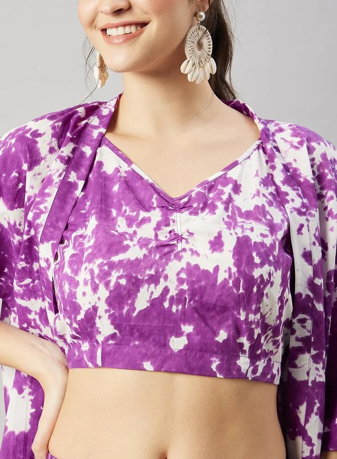 Winered  Women Purple Kimono and Top with Shorts Co-Ords for Women | Best Price UAE